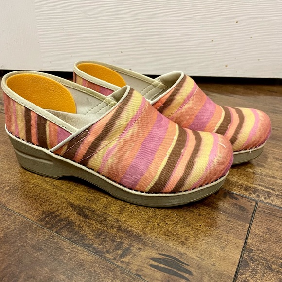 Dansko Shoes - Dansko Vegan Striped Canvas Clogs.